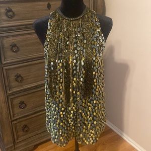 Elie Tahari Gold & Black Fringe Blouse XS NWT